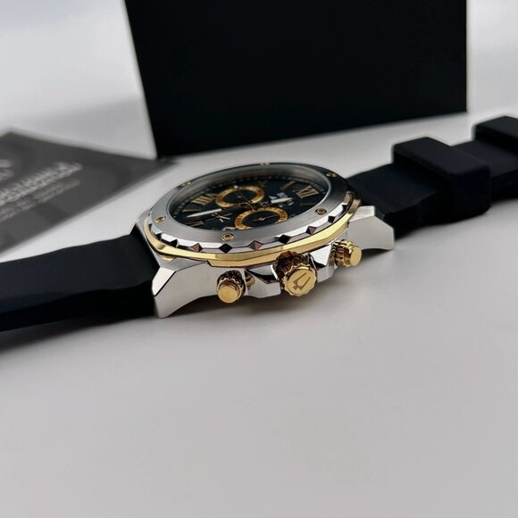 Bulova 44mm Black Rubber Strap Gold Accent Watch